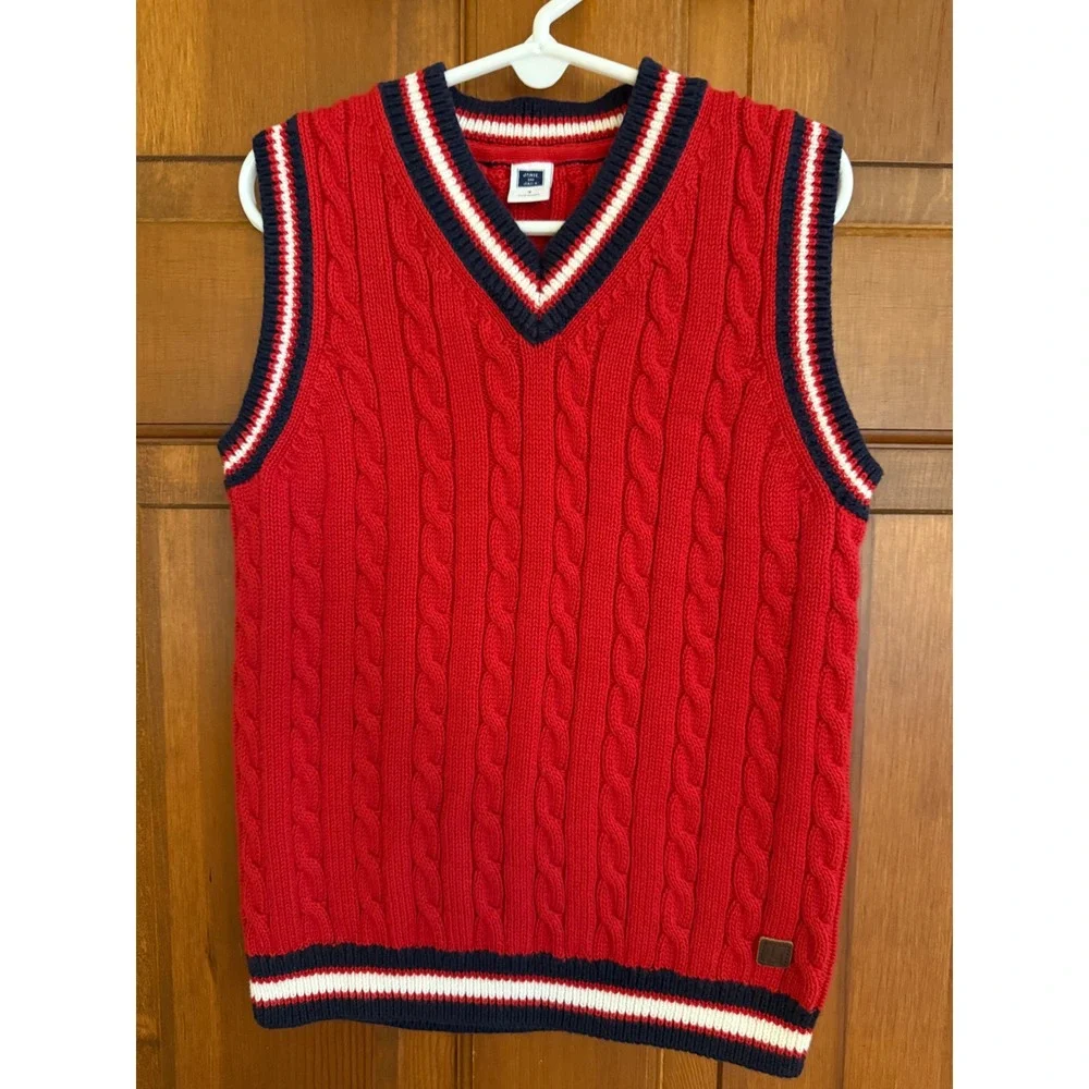 Janie and Jack Cable-Knit Sweater Vest Boys Size 7 Red/‎ Navy Cotton Preppy
